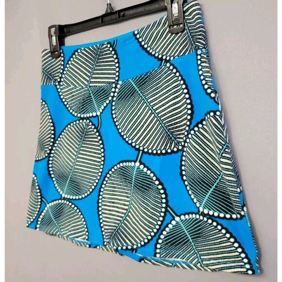 Patagonia Common Threads Mini Skirt Womens Small Blue Palm Leaf Stretches - Picture 2 of 7